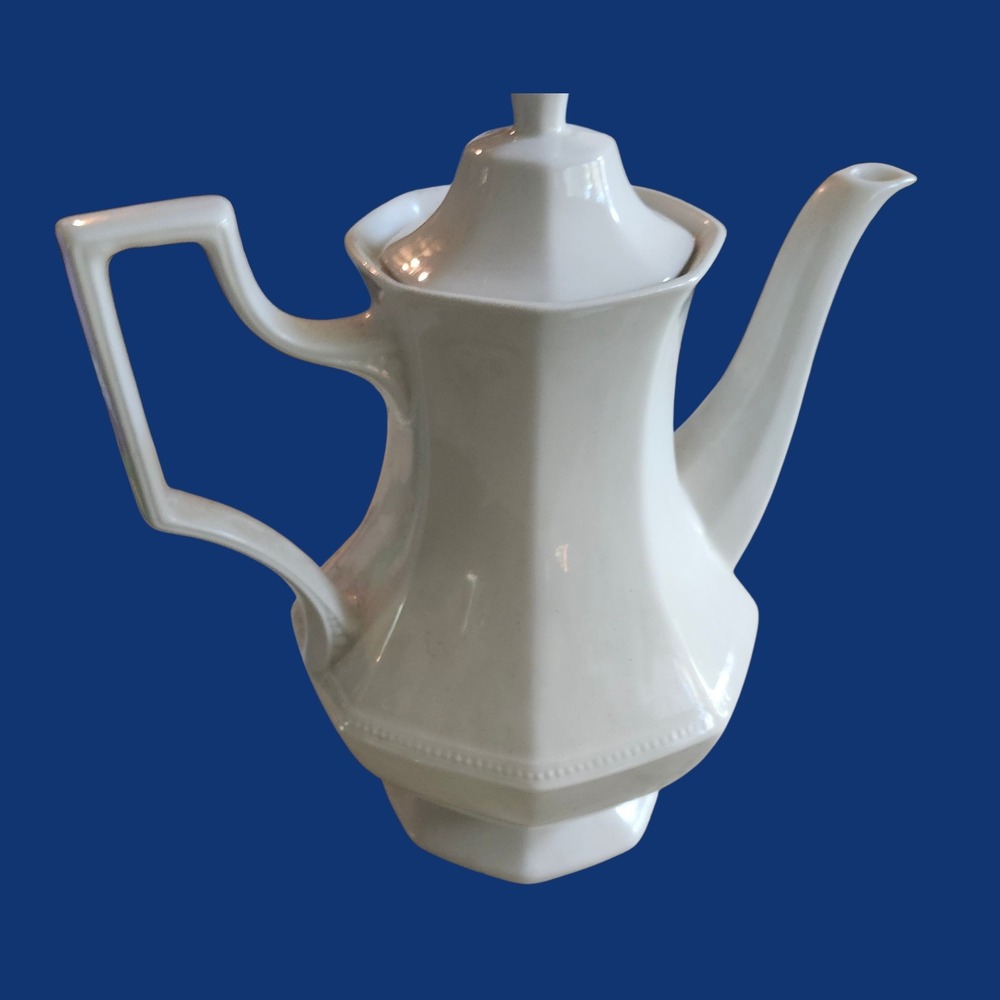 Johnson Brothers Tea Pot Coffee Server White Octagonal Vintage Ceramic England